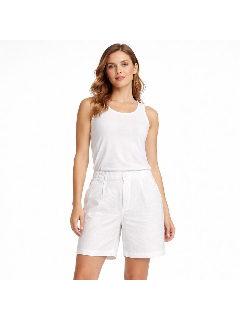 Eileen Fisher Linen Shorts White Women's Size M Elastic Waist Casual Lagenlook